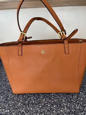 Tory Burch Tan Saffiano Leather Tote with Logo